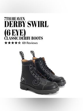Fluevog EXCELLENT 7th Heaven 6-eye Derby Swirl black leather lace-up boot -7.5